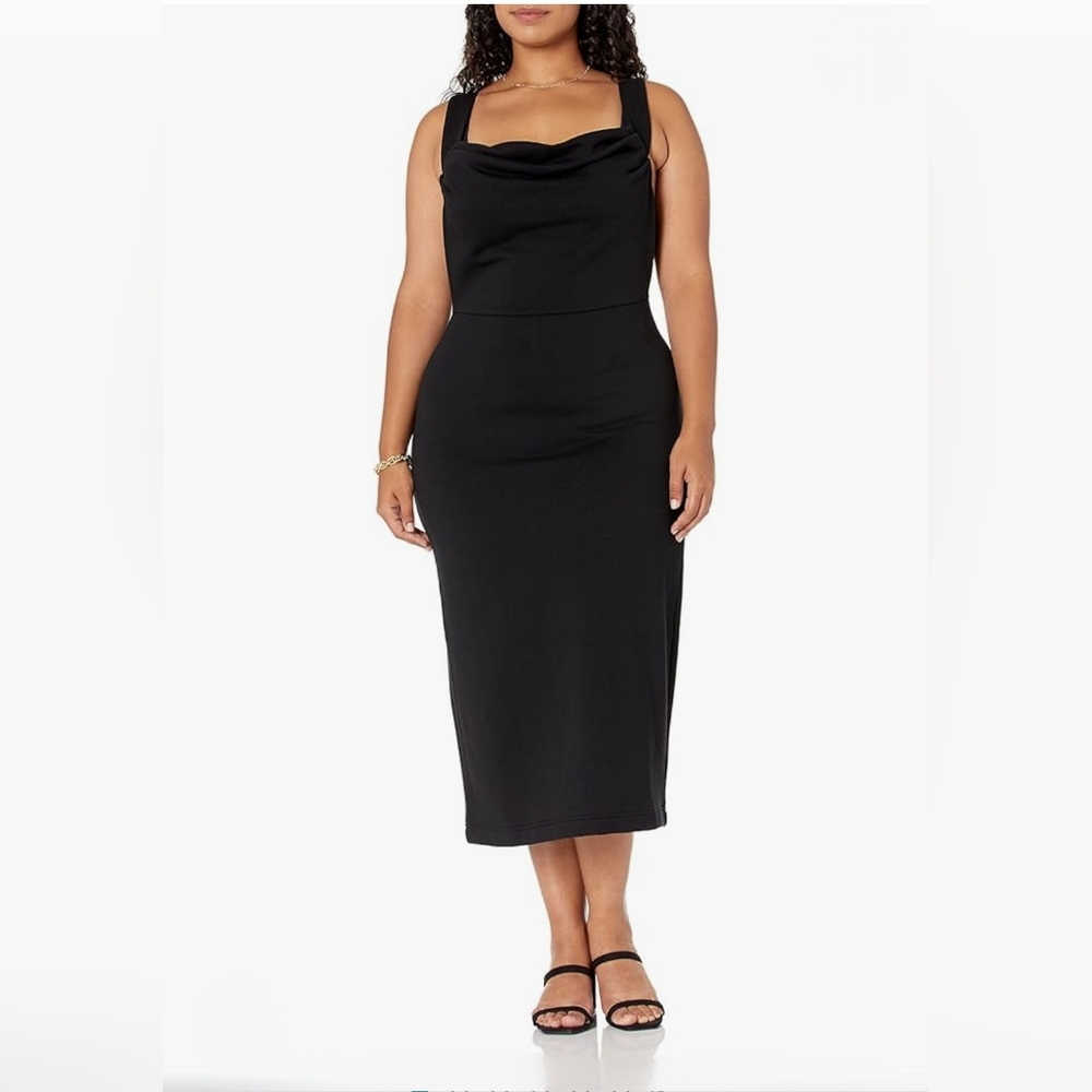 Sleeveless Black Cowl Neck Midi Dress